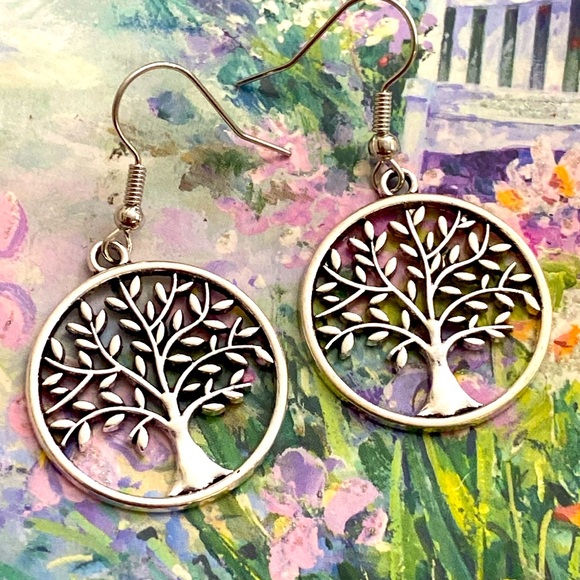NEW TREE OF LIFE DANGLING Zinc Alloy EARRINGS - Picture 1 of 3